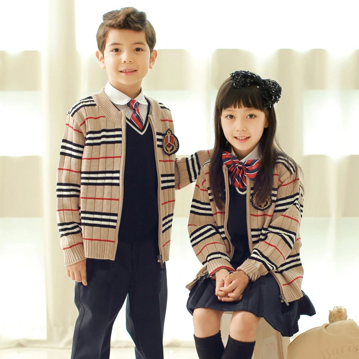 OEM Junior School Uniform Cable British Style Women Men Work Uniform Cardigan Children Boy Girl Style Cotton Sweater Custom School Uniform with Logos