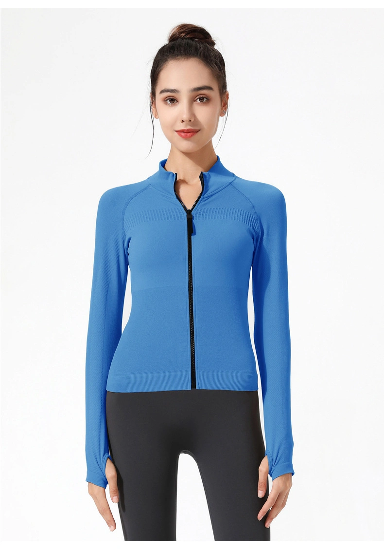 Warm Autumn Winter Fitness Shirts Zipper Fitness Top Women's Yoga Jacket High Elastic Gym Workout Running Wear