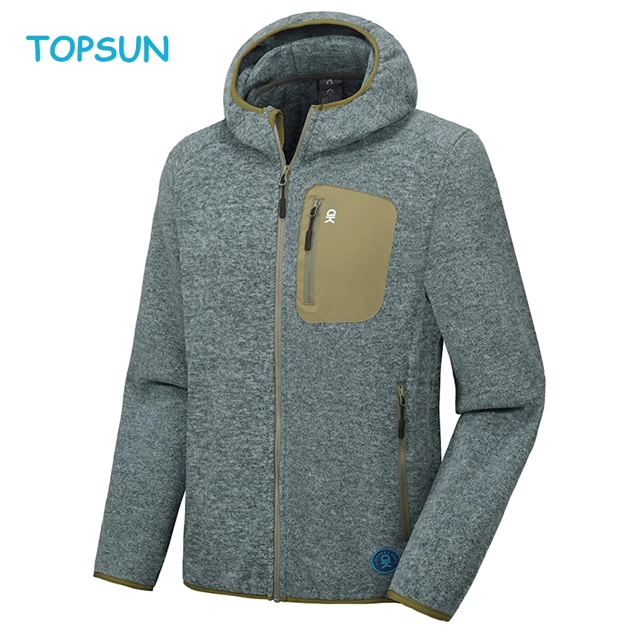 Men&prime; S Lightweight Sport Outdoor Fashion Winter Warm Polar Fleece Running Jacket Hooded Full Zip Hiking Jacket