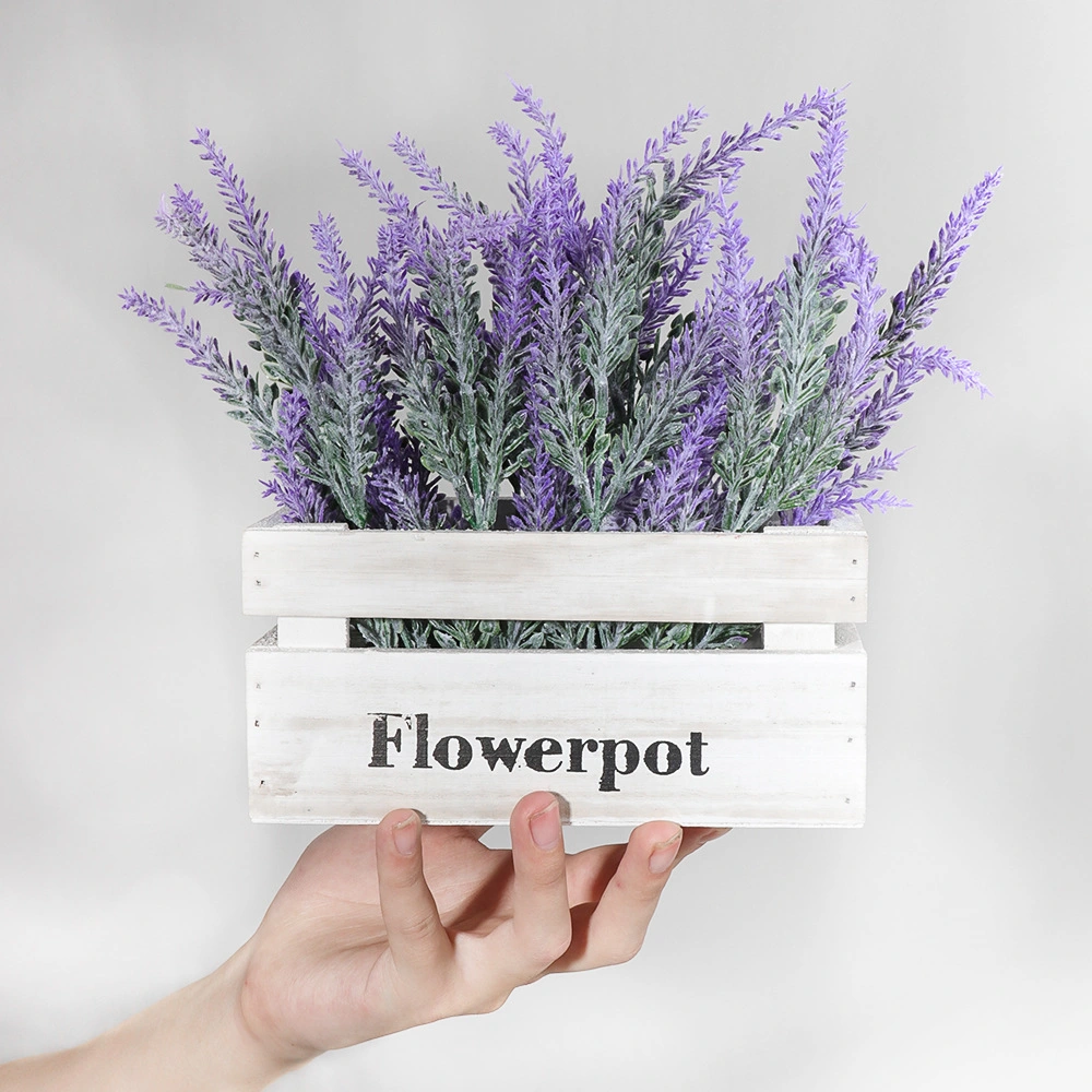 Amazon en macetas de flores artificiales Flores Lavanda MADERA PLÁSTICO Bote de lavanda púrpura de escritorio para la decoración