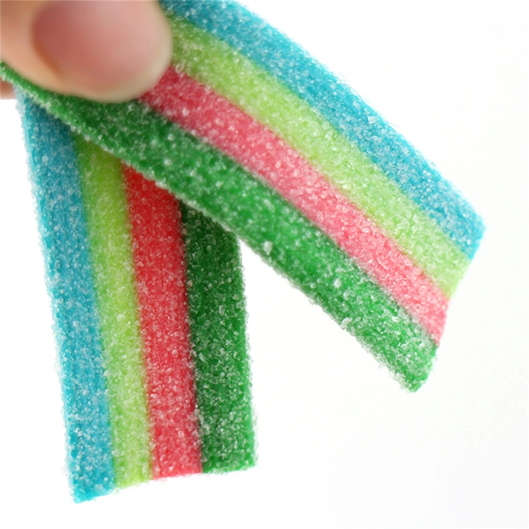 Halal Rainbow Ribbon Shape Sour Long Chewing Soft Gummy Candy