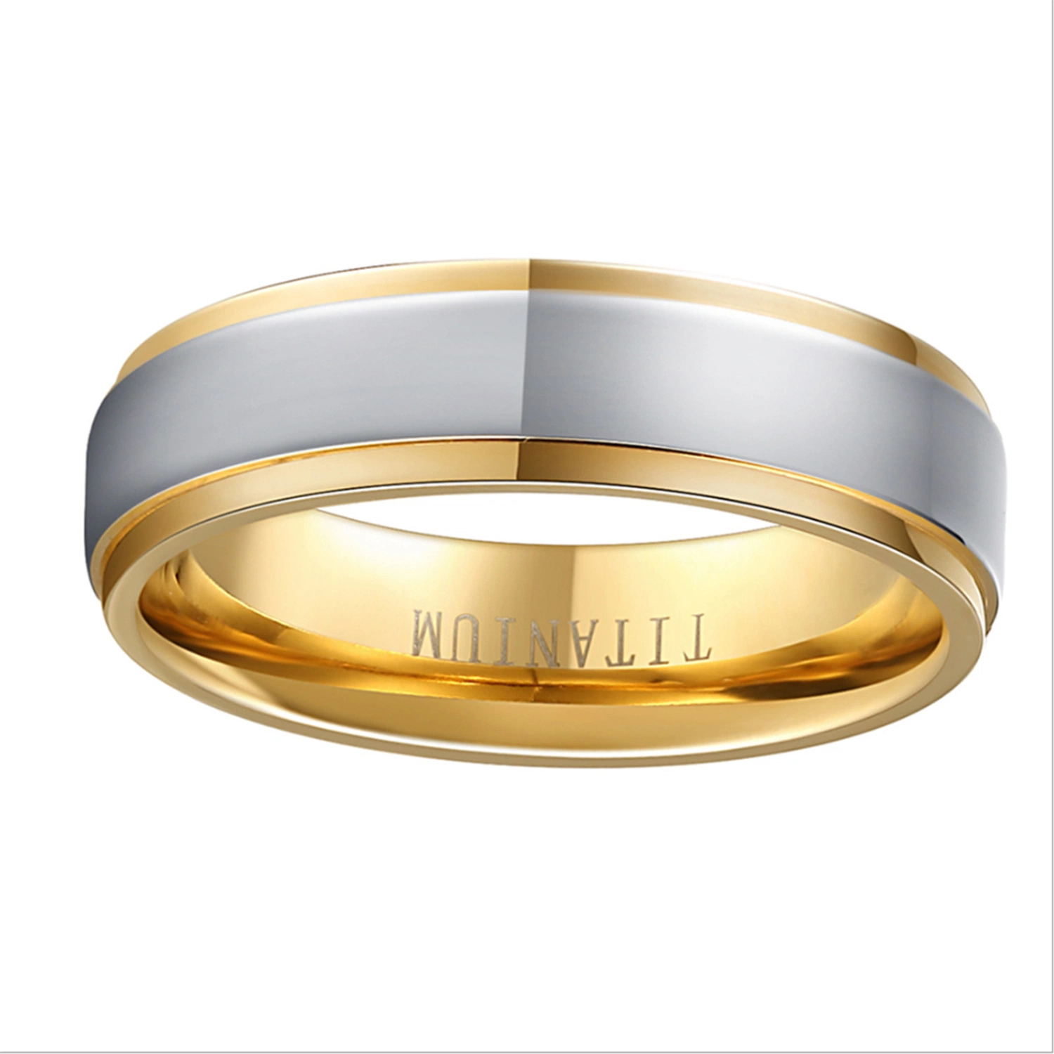 Wholesale/Supplier 6mm Couple Ring Titanium Gold Ring Between Electric Gold Pure Titanium Ring Fashion Jewelry Custom Tr2605