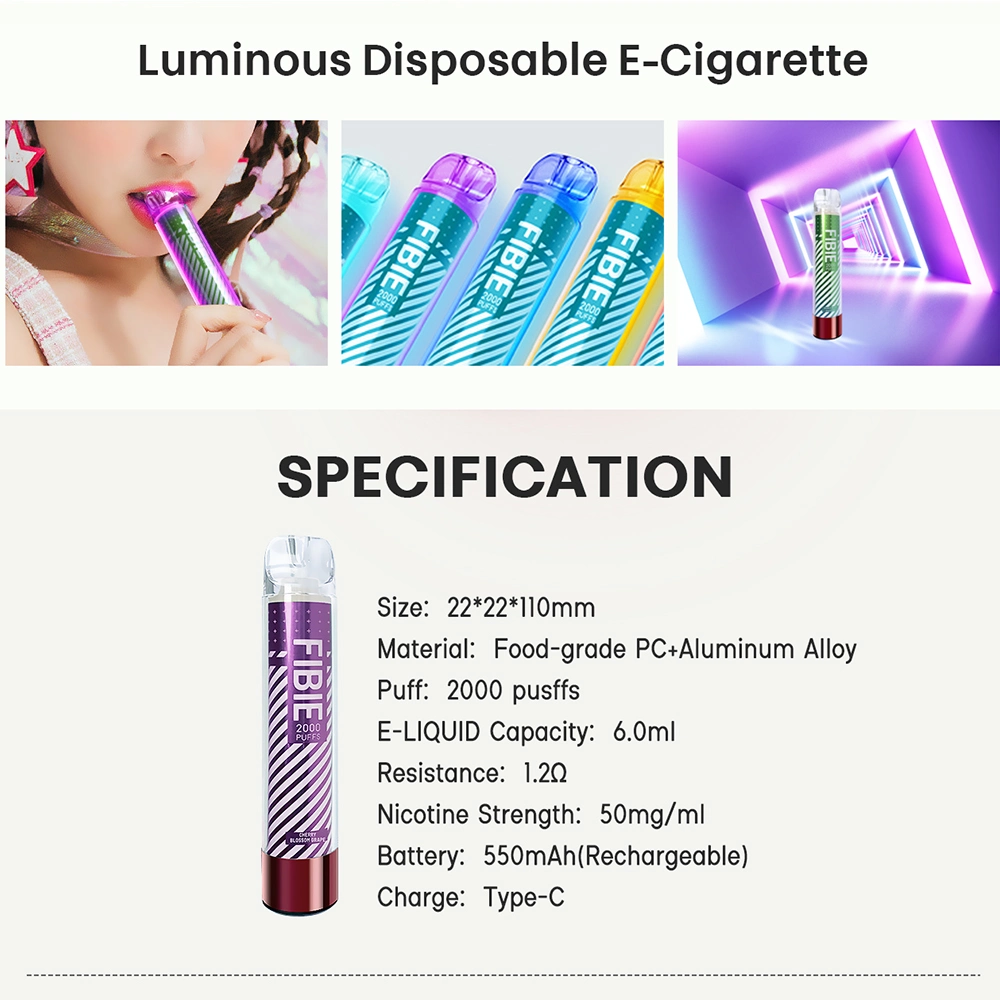 2023 Hottest E Cigarette 2000 Puffs 12 Different Flavors 550 mAh Recharger Battery E Cigarette India Price