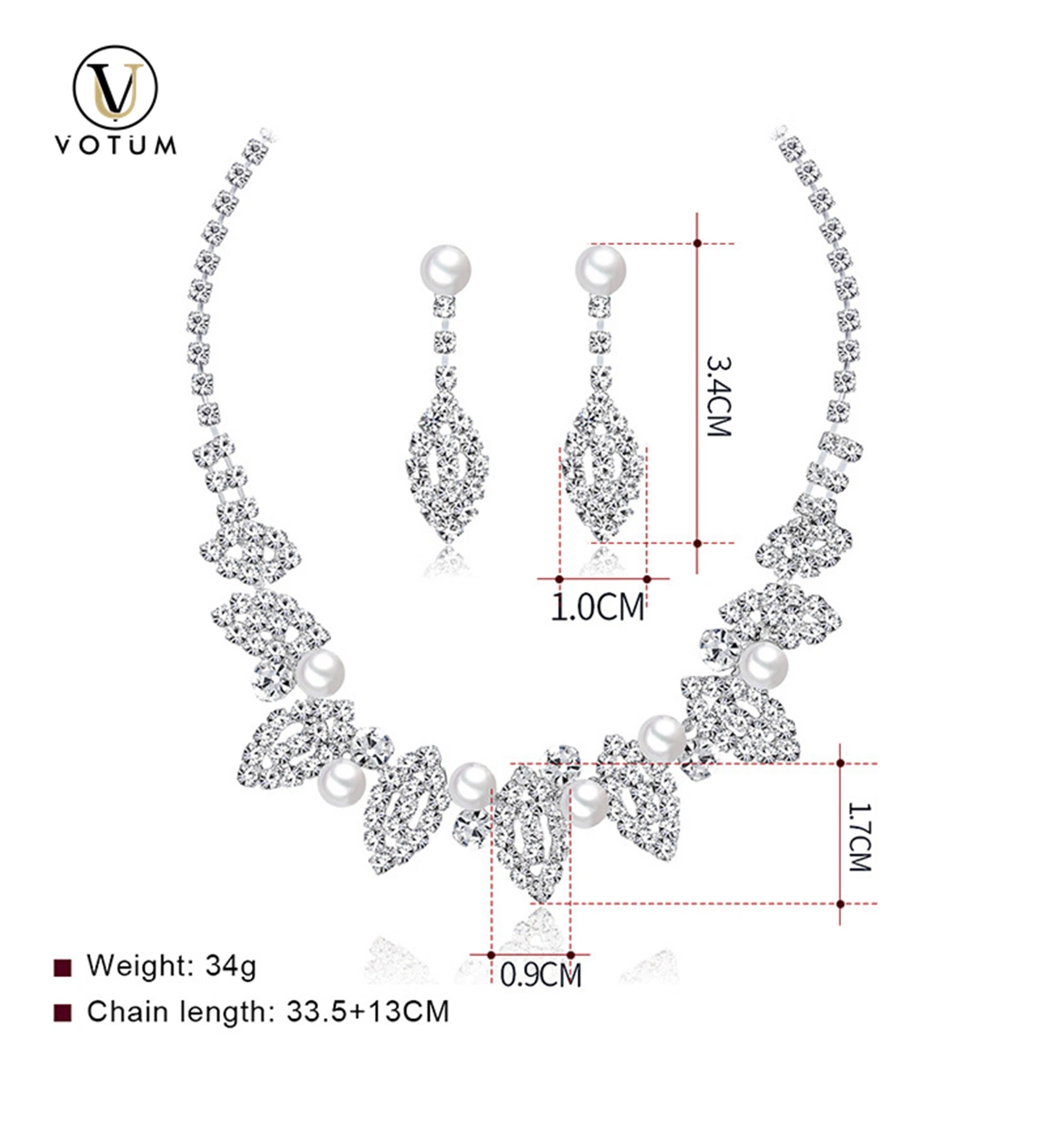 Votum OEM S925 Plata chapado en oro Moissanita diamantes Pearl Dangle Pendiente Collar Joyería conjunto Boda Fiesta Joyería