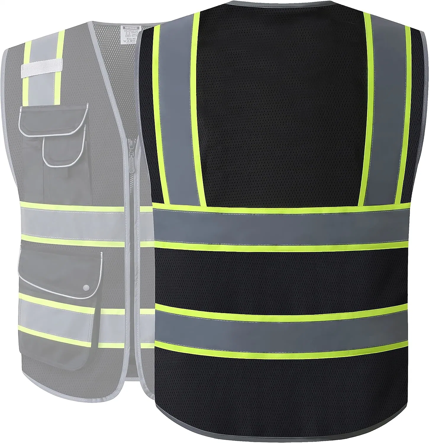 High Visibility Zipper Front Mesh Black Safety Vest