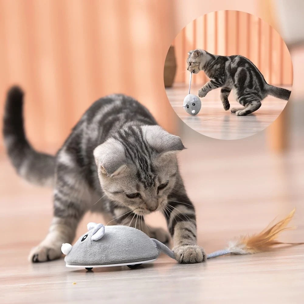 Promotion de jouets pour chats créatifs de haute qualité avec une conception de souris intelligente à détection de mouvement et une queue en forme de bâton de chat. Jouet interactif automatique électrique pour animaux de compagnie.