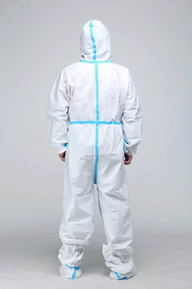 Type 4/5/6 Disposable Medical Laminted Coverall with Boots Knitted Cuff Flap Overall