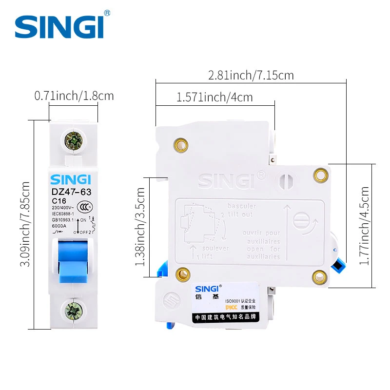 Electric Type Singi Electrical Circuit Breaker Single Phase MCB Air DC Manufacture Dz47-63