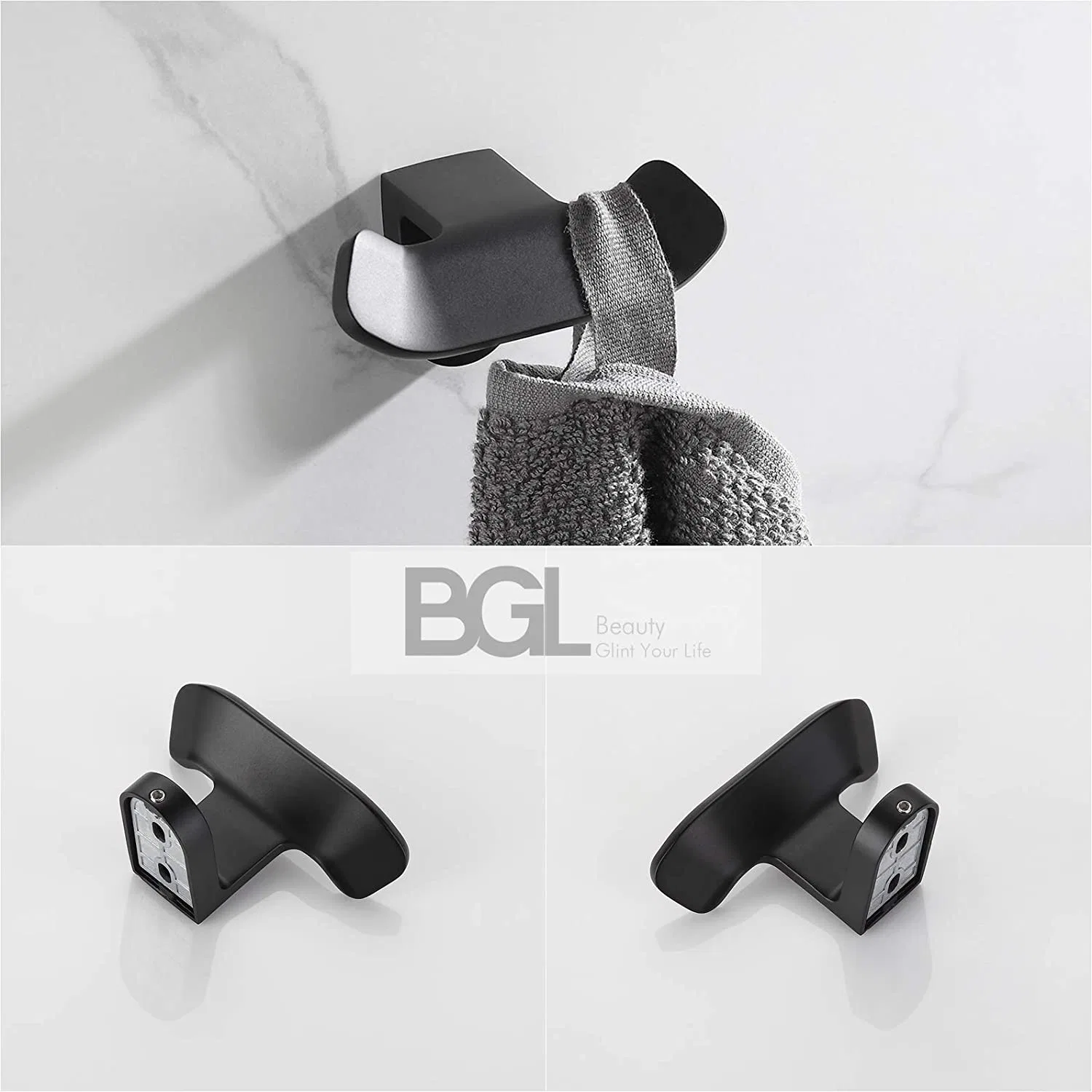 10 Piece Simple Design Zinc Alloy Wall Mount Black Bathroom Hardware Accessories