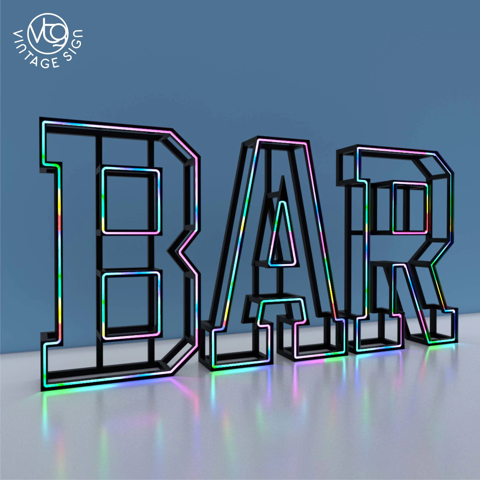 Bar Decor Wall Mounted Steel Frame White Neon Letters Sign