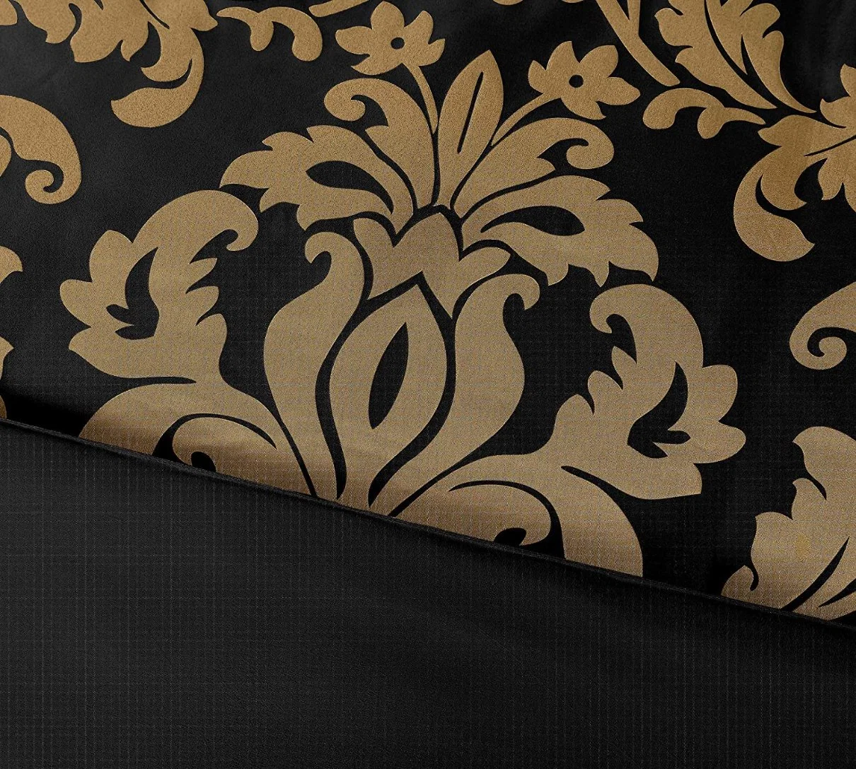 Ligados jacquard edredón Floral Set Bed-in-a-Bag, Reina, el oro negro