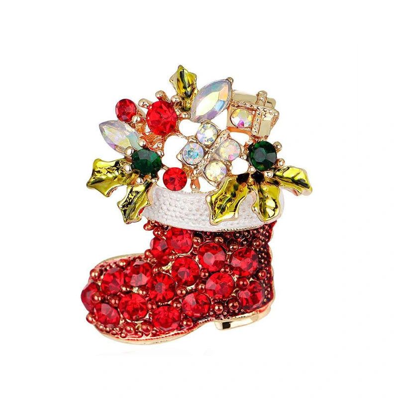 Factory Wholesale Fashion Christmas Tree Brooches Colorful Rhinestone Pins