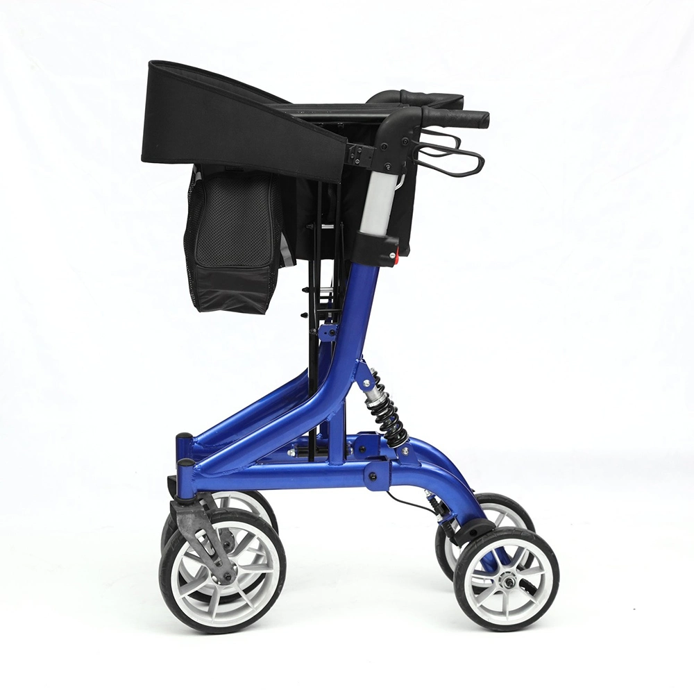 Heavy Duty 450 Lbs Indoor Outdoor Daily Use Blue Mobility Folding Rollator Walker with Comfort Handles