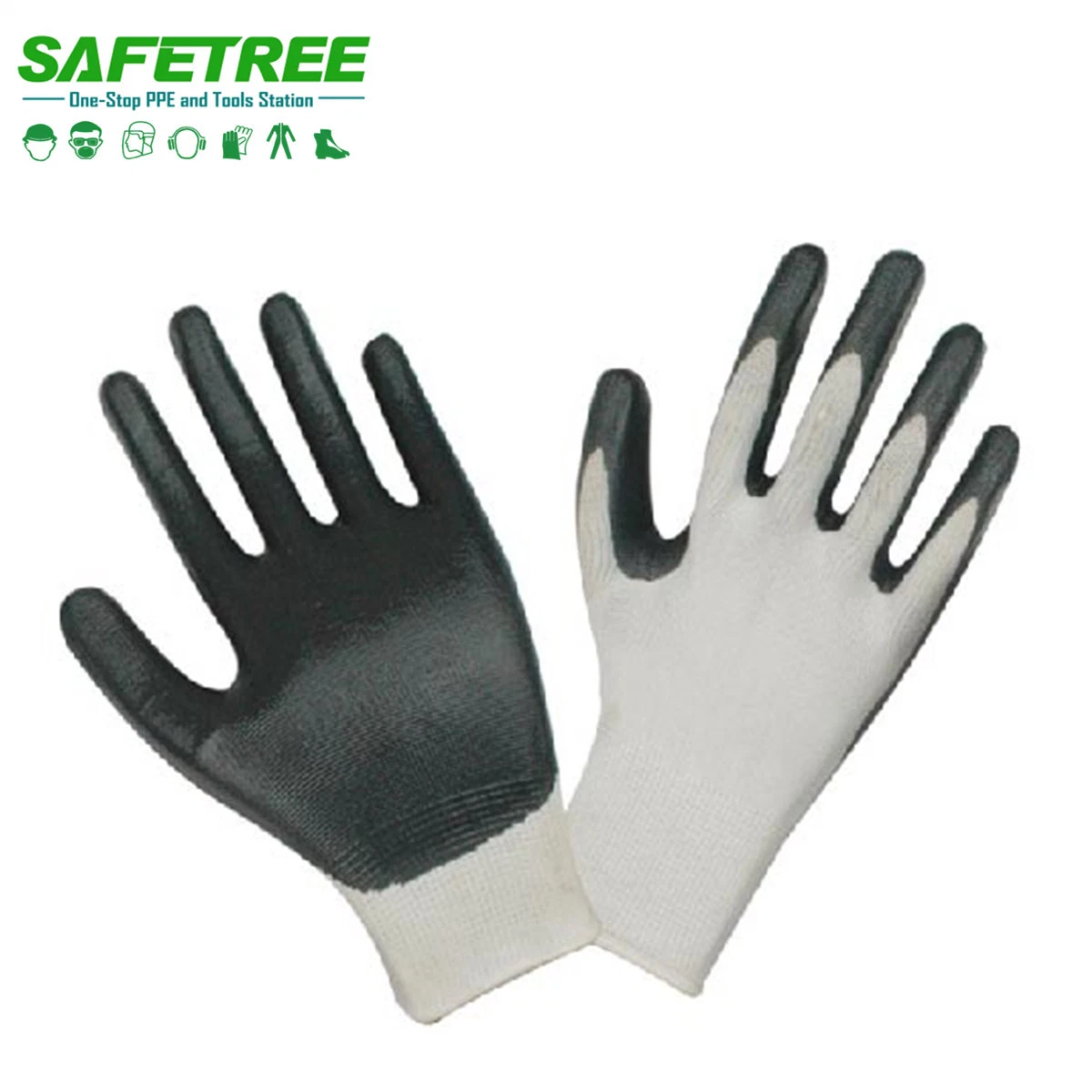 Safetree PPE Nitrile Coated Work Glove with Nitrile Dipped Grip on Palm and Fingers for Auto Repair, Construction