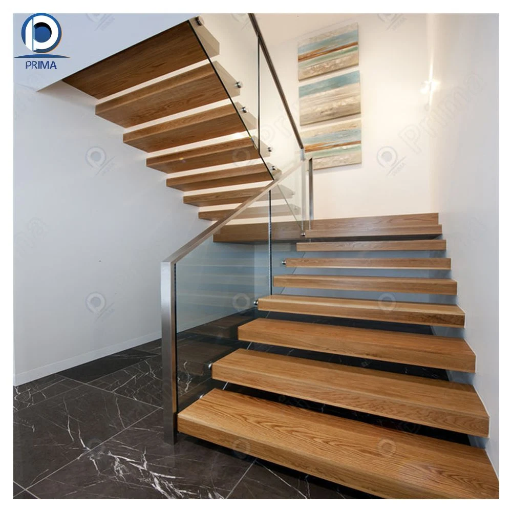 Prima China caliente Venta de productos de la escalera en voladizo ocultas escaleras de acero Invisible Stringer flotante de madera Panel de cristal templado de la escalera flotante con desembarque