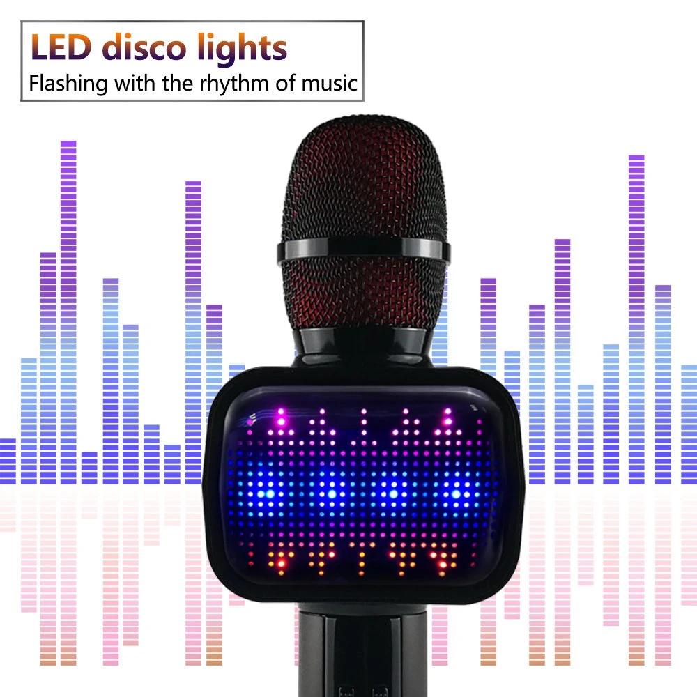 USB Wireless Microphone Karaoke Microphone Speaker with LED Flash Light