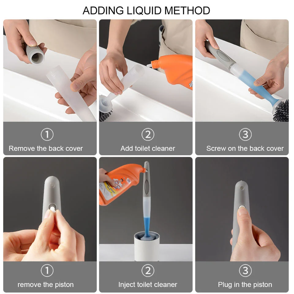 Hot Bathroom Plastic Holder with Soap Dispensing Head Soft TPR Cleaning Silicone Toilet Brush