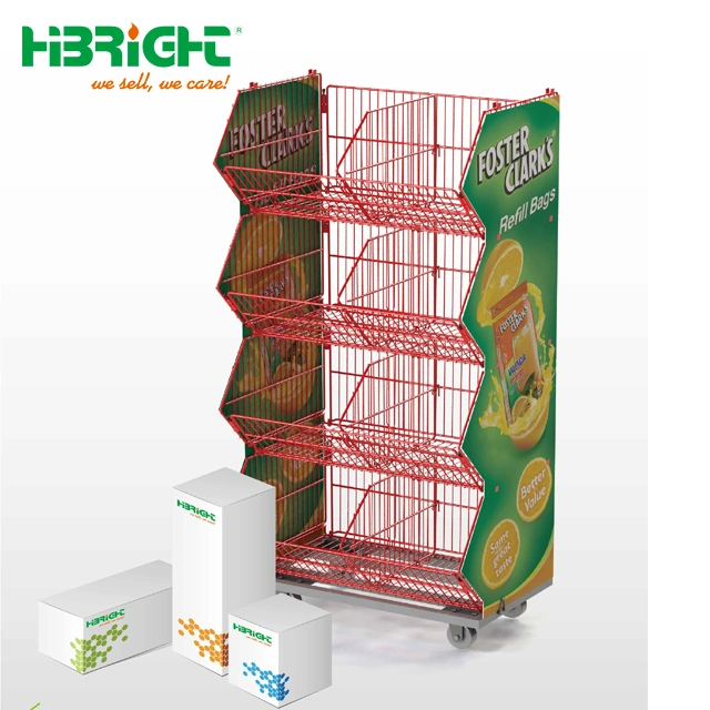 Wire Stacking Basket Shelving for Supermarket with Side Advertising Board