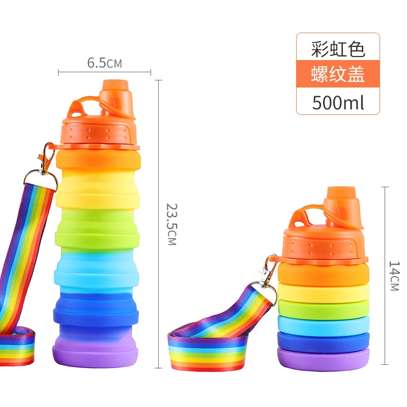 Silikon Folding Sport Wasser Cup Cute Rainbow Strap Retractable Kinder Wasserflasche