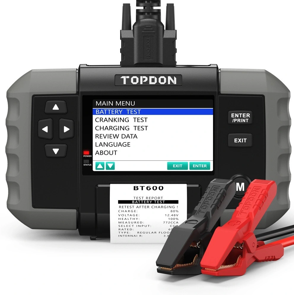 Topdon Factory Supply Bt600 New Arrival 12V 24V Vehicle Automotive Car Battery Cranking Charging Tester Analyzer with Printer