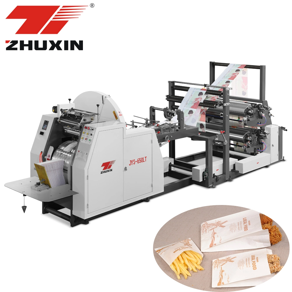 Automática High Speed Mechanical V Sharp Bottom Brown Kraft Food Pão papel transporte Shopping Bag Making Machine with Printing