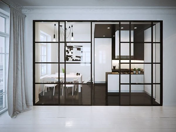 Prima Factory Luxury Modern Slim Frame Sliding Door with Tempered Glass for Living Room Furniture