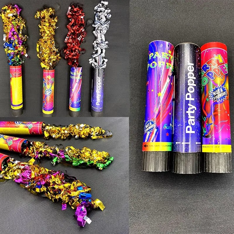 Party Fireworks 2022 Neue Cool Pistol Shape Confetti Handfeuerwerk Geburtstagsparty Kreative Aufblasbare Waffe Spielzeug Farbe Donner Blume Feuerwerkskörper