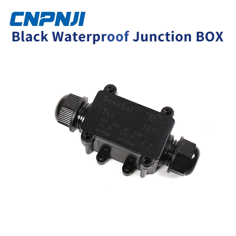 Caixa de derivação de plástico preta Acessórios para passa-cabos ligação de fio PVC Caixa de derivação IP68 à prova de água para bucim de cabo