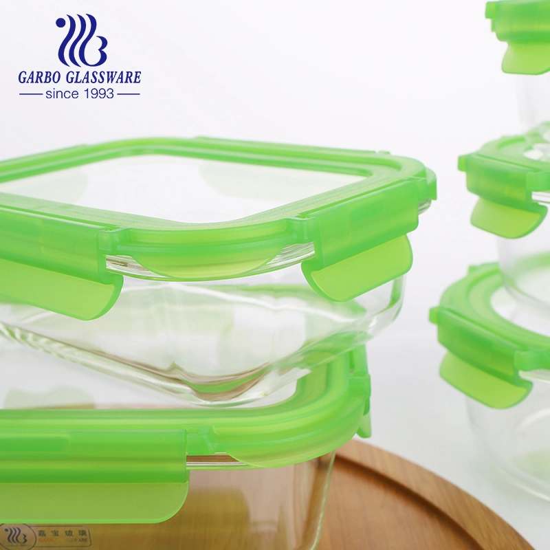 Stock Square Glass Food Storage Container Set with Silicone Sealed Cover Portable Lunch Box Sets Fresh Box Set with Lid