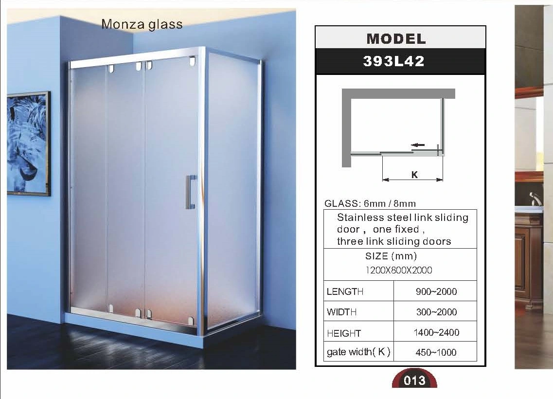 304 316 Hotel-Legierung Vorgefertigte Gehärtetes Glas Ganze Einheit Kabine Design Badezimmer Duschraum 393L42