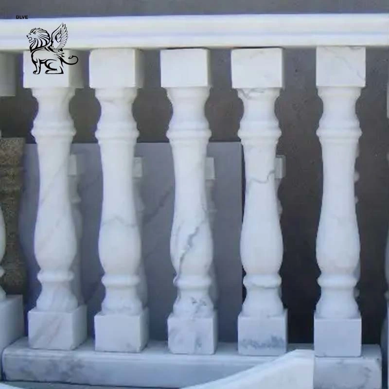 Corrimão de carveiro em pedra com corrimão em balaustrada designs White Marble Balcony Fábrica de pilares do Balustre