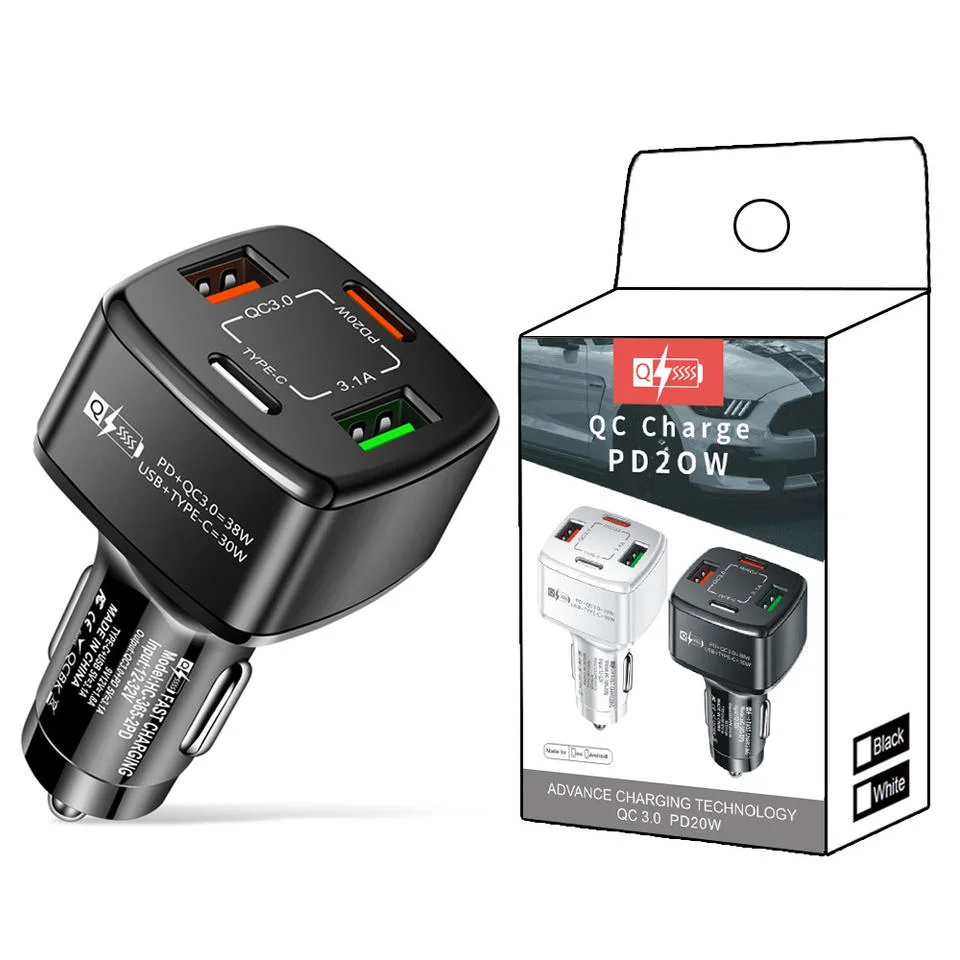 Fast Charging Cigarette Lighter Adapter 4 USB Port Fast Electric Car Charger for Mobile Phones