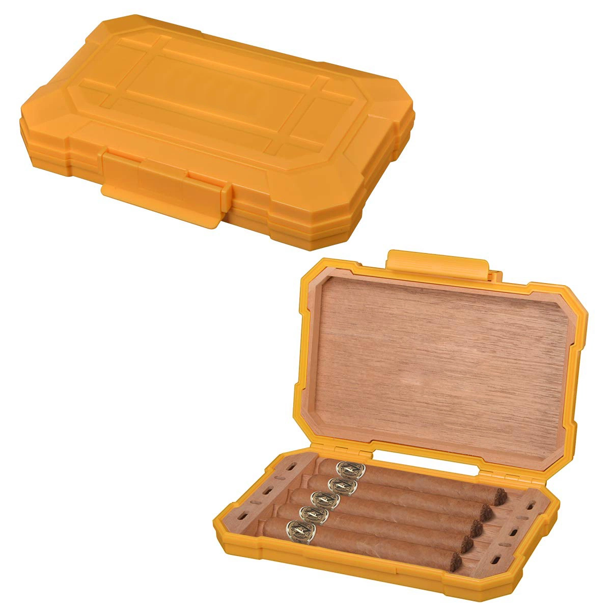 Portable Cigar Humidor Case Waterproof Travel Cigar Case with 2 Humidifiers Cedar Wood Lined for 5 Cigars