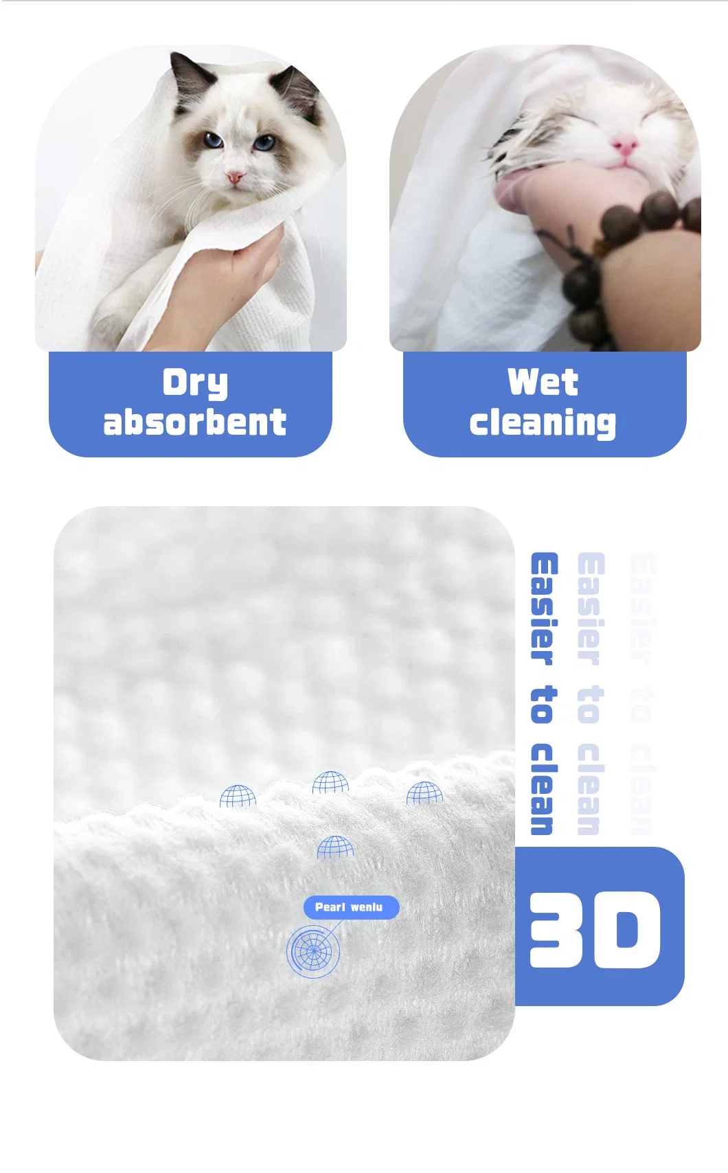 O grooming Vet OEM 6 packs de atacado de toalhas limpas e Deodorize não tecidos de absorção de água