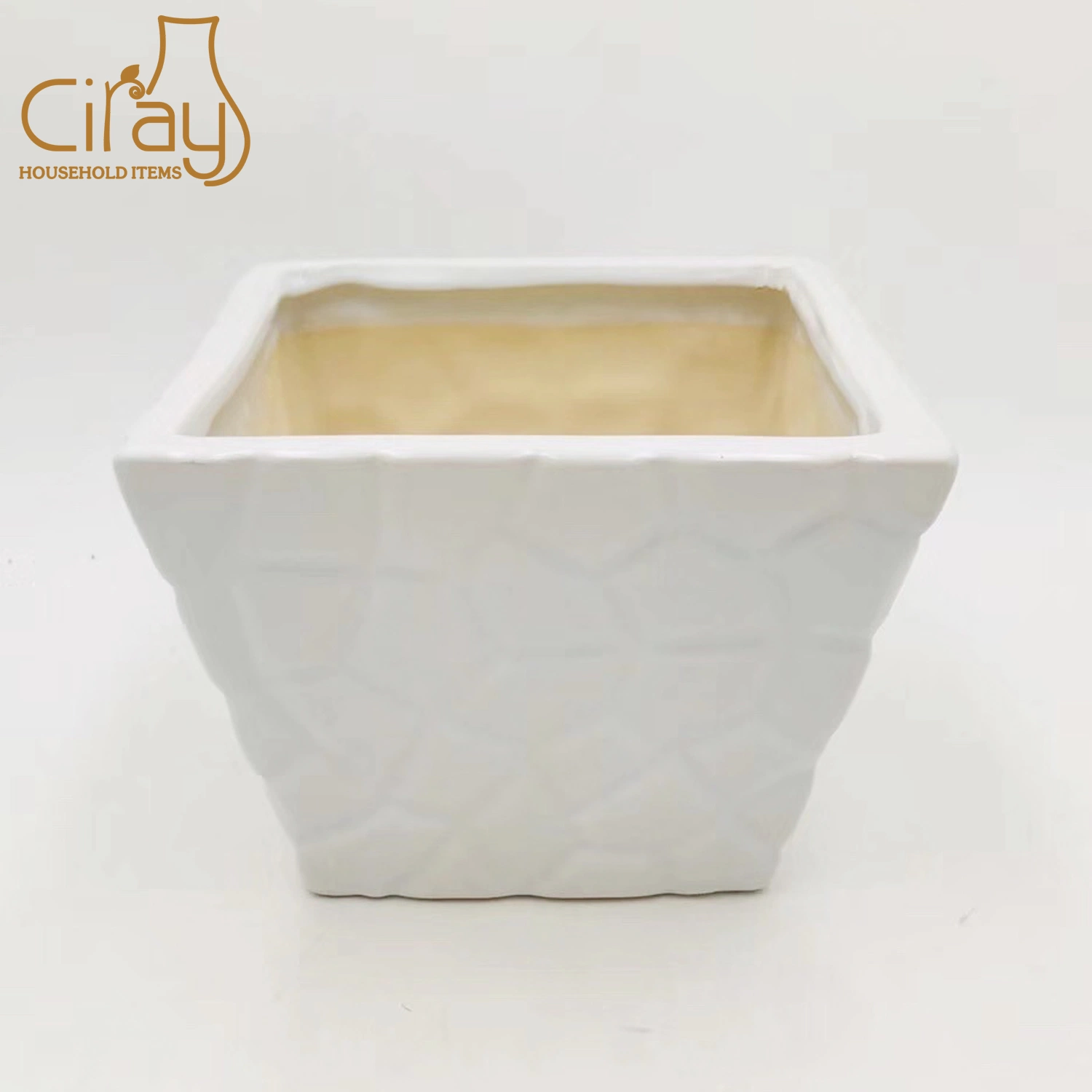 Square Embossed Indoor & Outdoor Ceramic Flower Pot