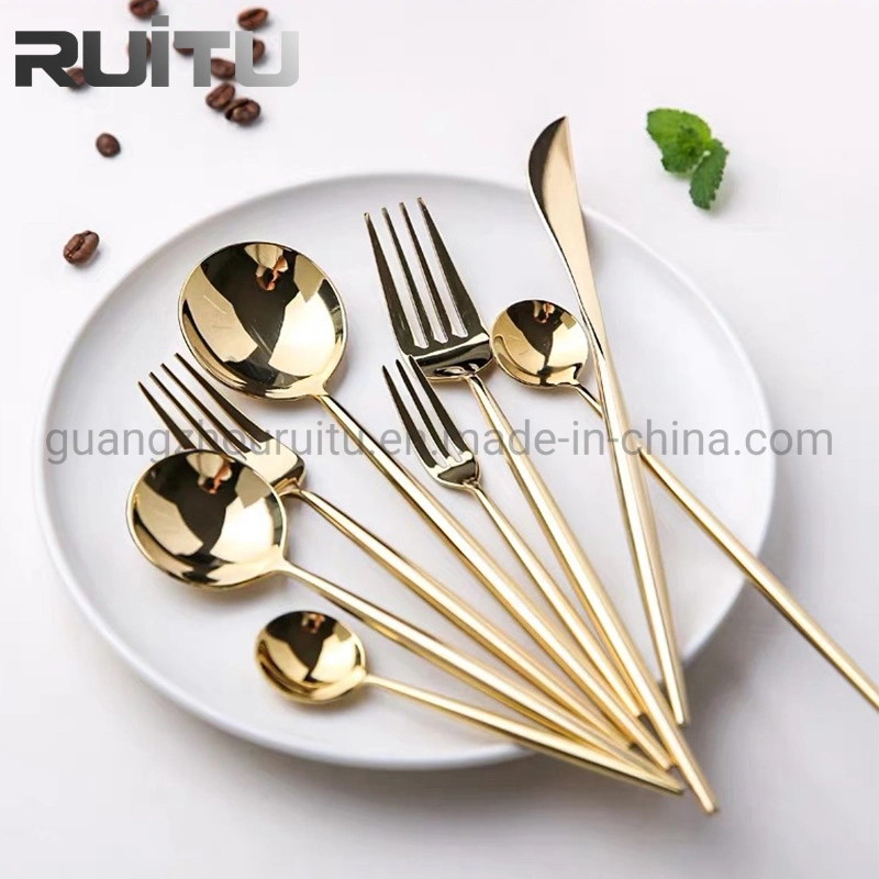 Portugal Restaurant Royal Dinnerware Knife Spoon Fork Set Matte Black Gold Flatware 18/10 304 Stainless Steel Metal Reusable Cutlery Set for Wedding