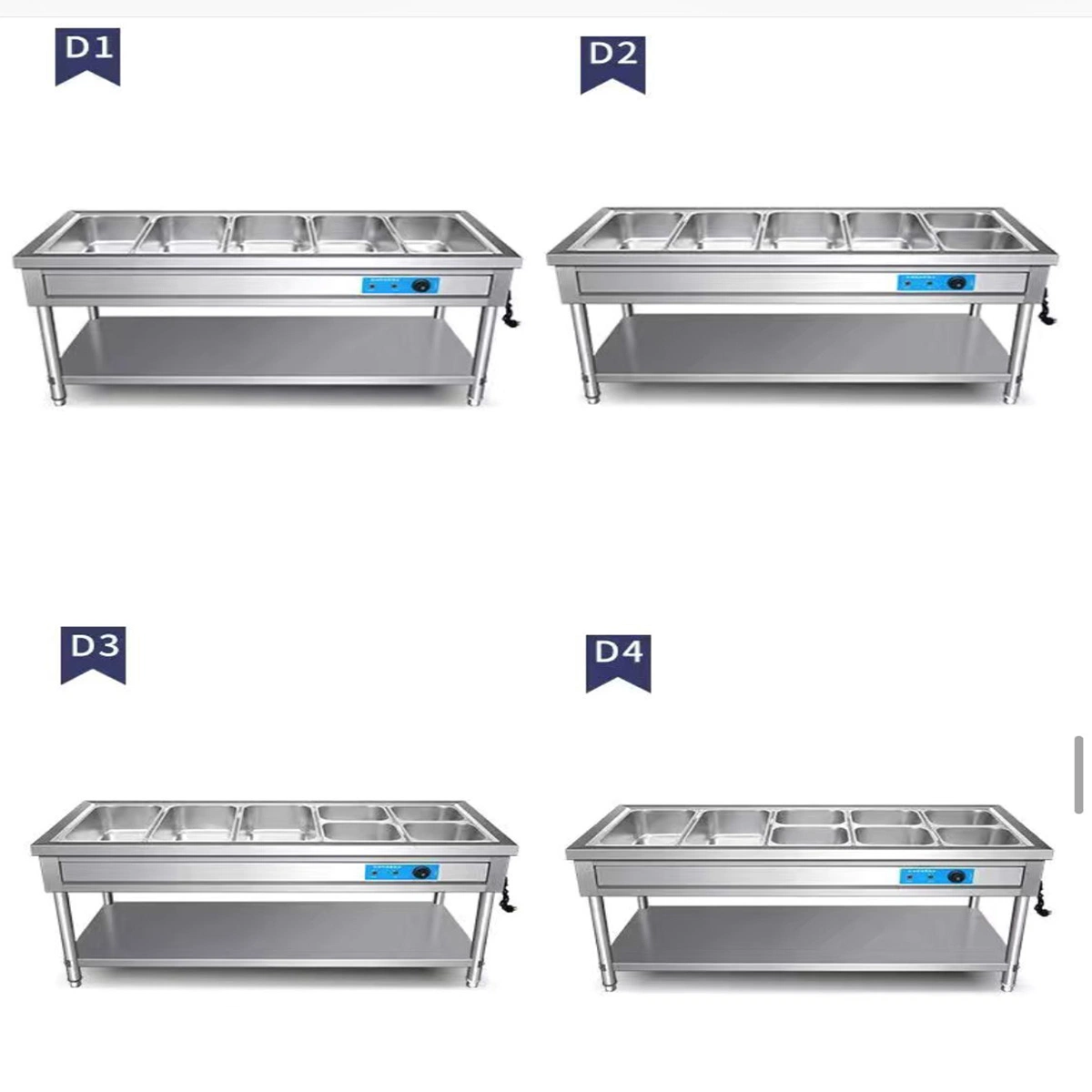 Stainless Steel Commercial Gas 5&6 Gn Pan Buffet Food Warmer Bain Marie for Sale /Electric Food Heating Display Trolley for Fast