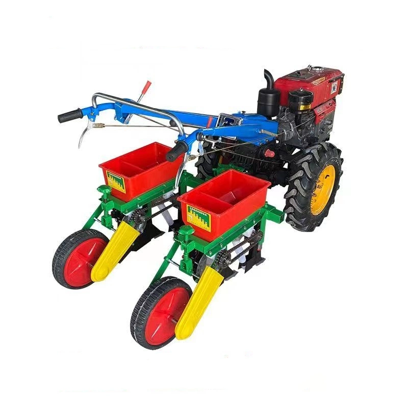 China Factory Price High Quality 12HP Diesel Walking Tractor Matched with Double Row Corn and Soybean Seeder