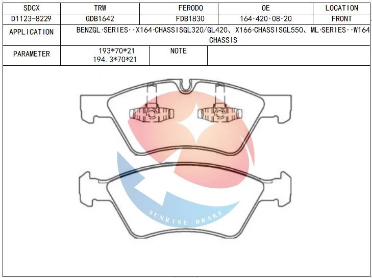 Sdcx D1123 0044204020 Производитель подлинная экономичная керамическая передняя тормозная колодка Для Mercedes-Benz
