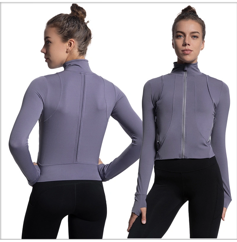 Roupa de ioga apertada para mulher ′ S gola de suporte solta com capuz Zipper Casaco Quick Dry Suit Pocket Yoga Clothes para mulher