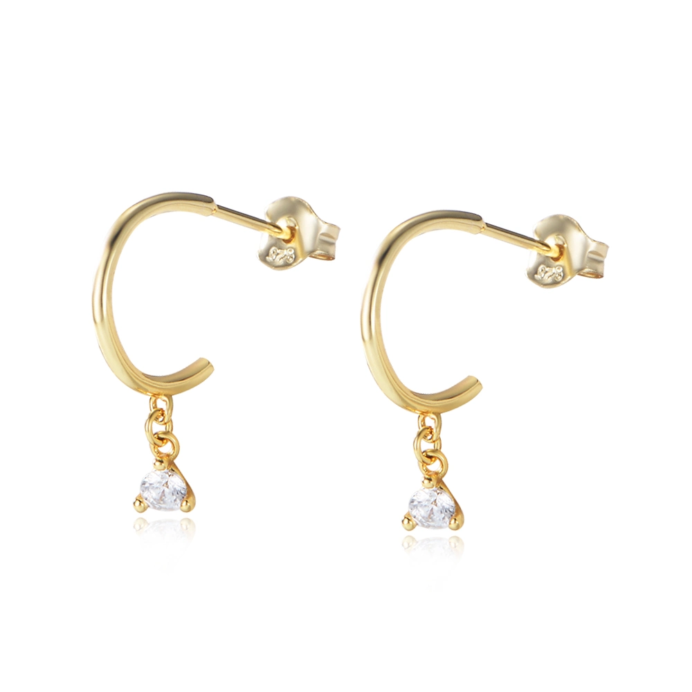 Women S925 Sterling Silver Simple Hanging Drop Gold Plated Earrings Zircon Gold Jewelry Custom