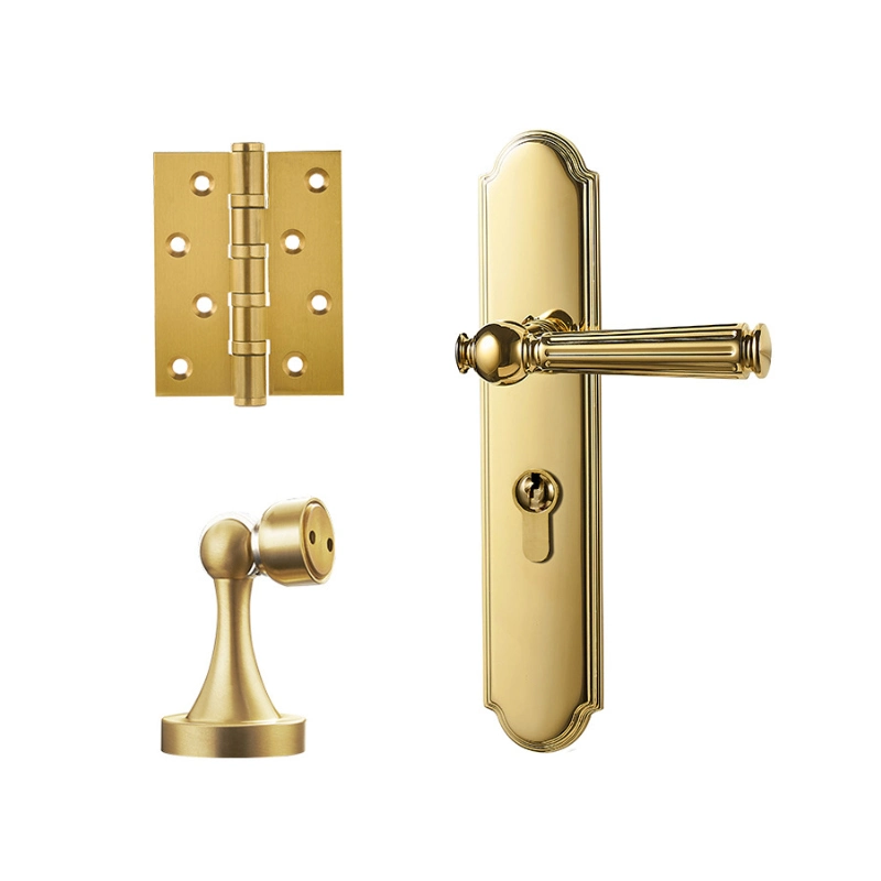 Mute All Copper Room Wooden Door Lock Gold Home Door Handle