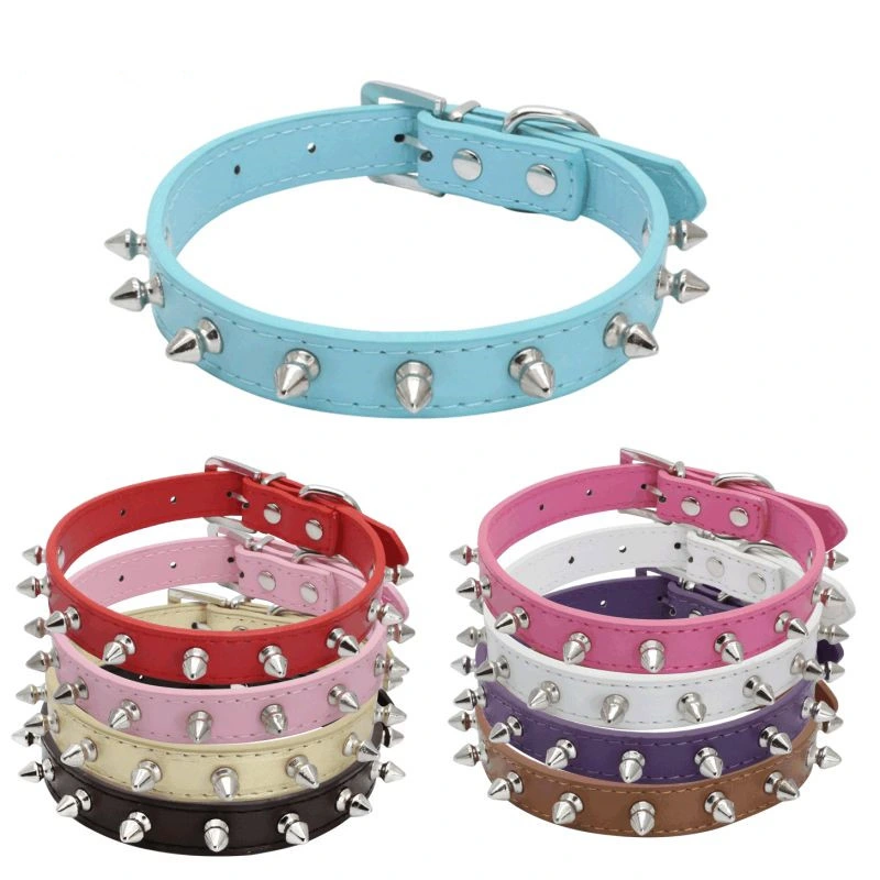 Plain PU Row of Nails Pet Collar