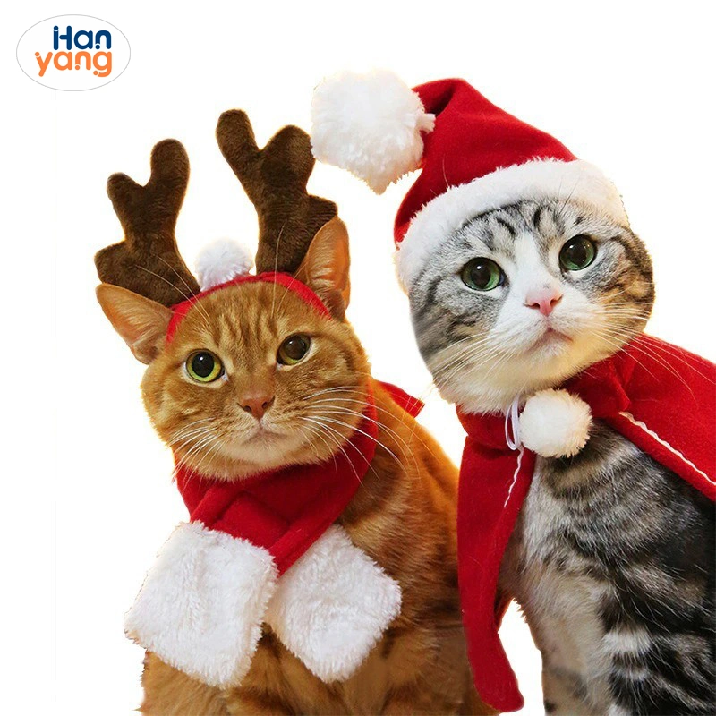 Hanyang Christmas Pet Antler Headdress for Cat Dog Puppy Red Headband Decoration Crown Hat Headdress Winter New Year Cat Accessories
