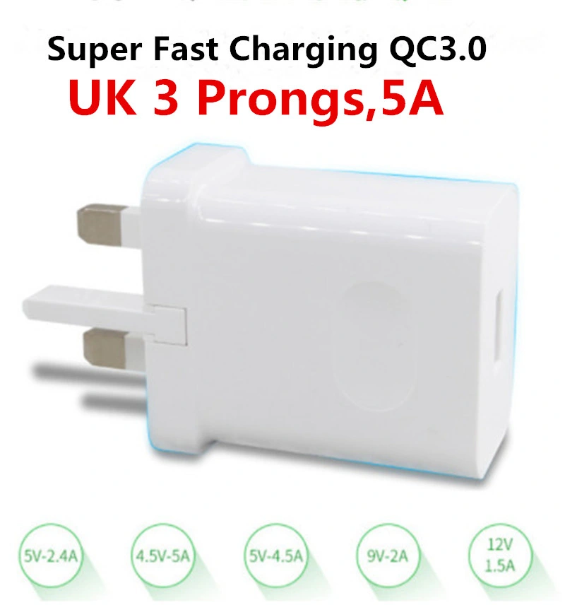 22.5W 5A Customize Logo Super Fast Quick Charger QC 3.0 USB a Hub Wall Charger Power Adapter UK Charger for Laptop iPad PC Notebook Charging