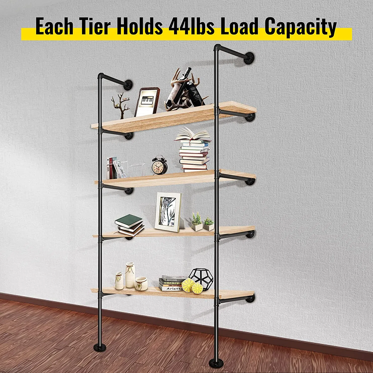 Industrial Mounted Floating Metal Pipe Wall Book Shelves