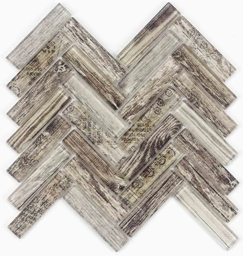 3D Inkjet Wooden Pattern Backsplash Decorative Strip Kitchen and Bathroom Wall Floor Glass Mosaic G655158-B