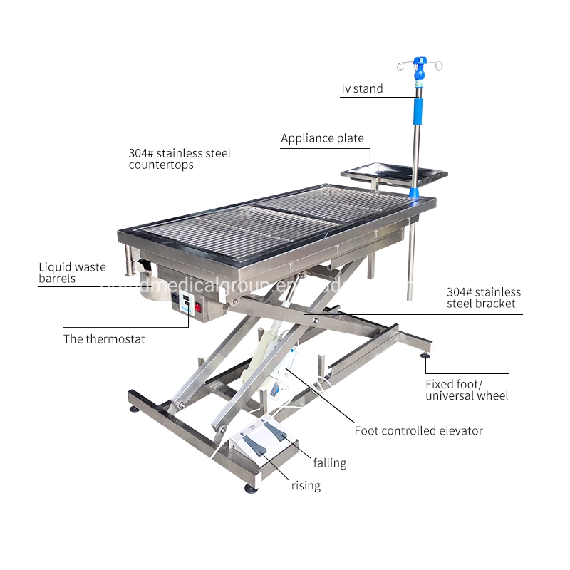 120V/50Hz CE FDA Approved Electric Veterinary Clinic Operation Table Height Lifting Adjustment Anatomyinstrument Animals Vet Operation Table Medical Manufacture