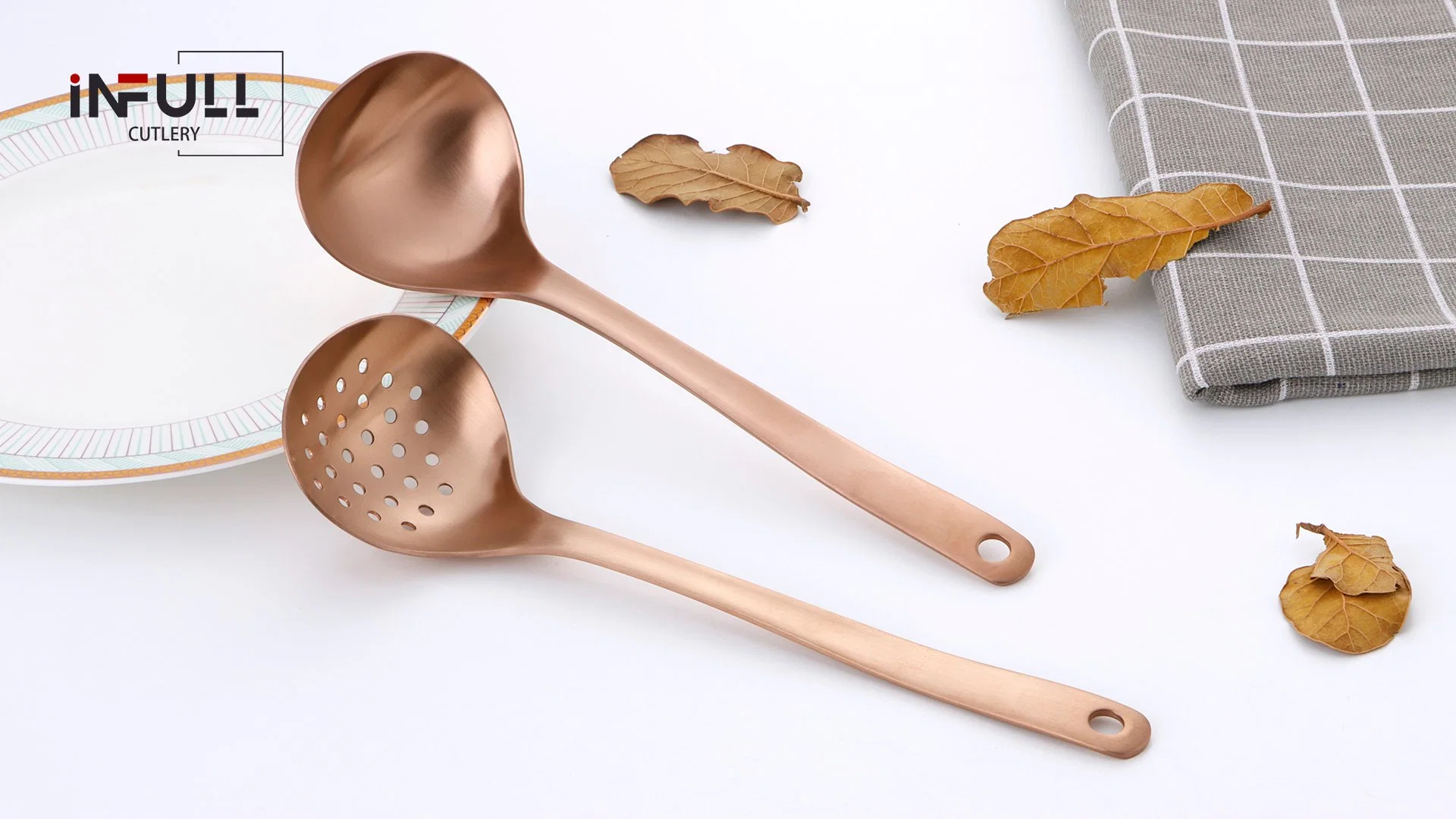 Rose Gold Silver Matte Polish Soup Ladles Slotted Ladles