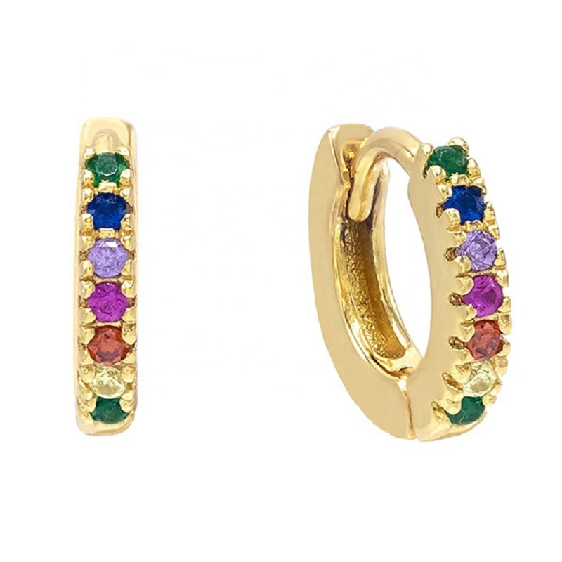 Fashion Gold Plated Small Colorful Zircon Huggie Hoop Earrings